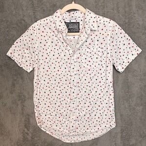Brooklyn Cloth Mens Star Print Button Down Shirt White Red Blue Short Sleeve S